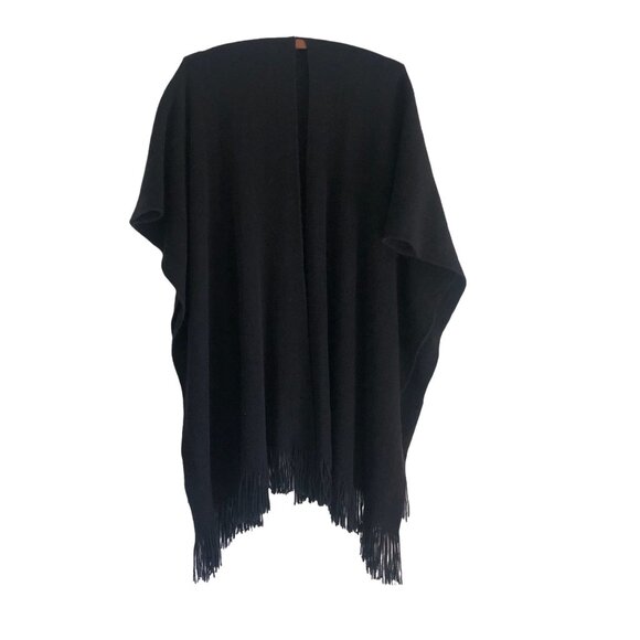 Womens Black Fringed Soft Sweater Cardigan Shawl Wrap One Size - Picture 1 of 5